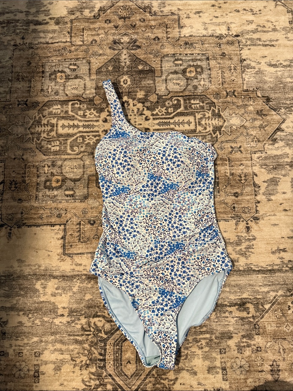 One-Shoulder Floral One-Piece Swimsuit - Blue/White